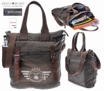 TORBA NA RAMIĘ SHOPPER BAG PŁÓTNO KHAKI SKÓRA GREENBURRY 5900-30 AVIATOR