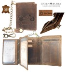 PORTFEL Z ŁAŃCUCHEM PION Z WIZERUNKIEM MOTOCYKLA SKÓRA VINTAGE GREENBURRY 1796A-BIKE-25