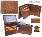 PORTFEL POZIOM Z WIZERUNKIEM GŁOWY WILKA SKÓRA VINTAGE GREENBURRY 1705-WULF-25