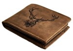PORTFEL POZIOM Z WIZERUNKIEM GŁOWY JELENIA SKÓRA VINTAGE GREENBURRY 1705-RS-25