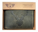 PORTFEL POZIOM Z WIZERUNKIEM GŁOWY JELENIA SKÓRA VINTAGE OLIV GREENBURRY 1705-RS-30
