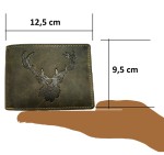 PORTFEL POZIOM Z WIZERUNKIEM GŁOWY JELENIA SKÓRA VINTAGE OLIV GREENBURRY 1705-RS-30