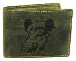 PORTFEL POZIOM Z WIZERUNKIEM GŁOWY DZIKA SKÓRA OLIV VINTAGE GREENBURRY 1705-WILDBOAR-30