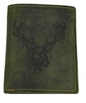 PORTFEL PION Z WIZERUNKIEM GŁOWY JELENIA SKÓRA VINTAGE OLIV GREENBURRY 1701-RS-30