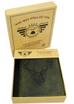 PORTFEL PION Z WIZERUNKIEM GŁOWY JELENIA SKÓRA VINTAGE OLIV GREENBURRY 1701-RS-30
