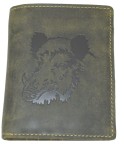 PORTFEL PION Z WIZERUNKIEM GŁOWY DZIKA SKÓRA OLIV VINTAGE GREENBURRY 1701-WILDBOAR-30