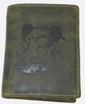 PORTFEL PION Z WIZERUNKIEM GŁOWY DZIKA SKÓRA OLIV VINTAGE GREENBURRY 1701-WILDBOAR-30