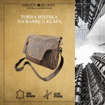 TORBA MIEJSKA NA RAMIĘ Z KLAPĄ FORMAT A4 SKÓRA VINTAGE GREENBURRY 1694B-25