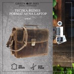 TECZKA BIZNES FORMAT A4 NA LAPTOP DOKUMENTY TORBA NA RAMIĘ SKÓRA VINTAGE GREENBURRY 1718-25