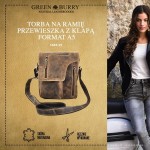 TORBA NA RAMIĘ PRZEWIESZKA Z KLAPĄ FORMAT A5 NA TABLET SKÓRA VINTAGE GREENBURRY 1694-25