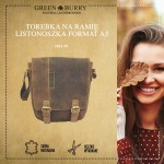 TOREBKA NA RAMIĘ LISTONOSZKA FORMAT A5 SKÓRA VINTAGE GREENBURRY 1812-25