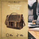 TECZKA BIZNES FORMAT A4 NA LAPTOP DOKUMENTY TORBA NA RAMIĘ SKÓRA VINTAGE GREENBURRY 1722-25
